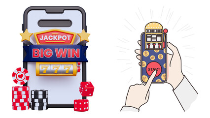 Mobile casino slot machine with jackpot and big win on smartphone screen