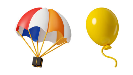 Parachute with Cargo and Yellow Balloon orange