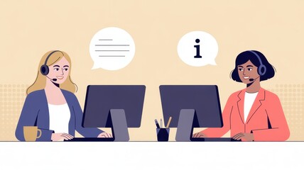 Empathetic Assistants: Two professional customer service representatives provide support, information, and assistance, creating a seamless and empathetic communication experience. 