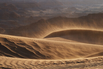 Experience breathtaking desert dunes and wind patterns at sunset