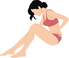 下着を着た女性が腰痛で腰に手を当てているイラスト