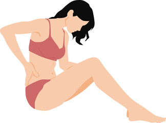 下着を着た女性が腰痛で腰に手を当てているイラスト