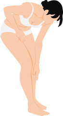 下着を着た女性がひざを痛めて膝にに手を当てているラスト