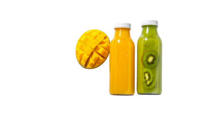 Tropical Mango and Kiwi Juice Bottles, isolated on transparent background