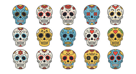 sugar skull pattern background colorful calaveras illustrations celebrating día de muertos tradition ideal for cultural events  graphic designs.