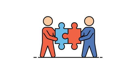 teamwork collaboration to achieve solutions two people connecting puzzle pieces together symbolizing problem-solving and partnership great for business blogs