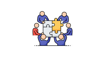 teamwork solving problems people assembling jigsaw puzzle pieces creating synergy in collaboration representing partnership and project completion.