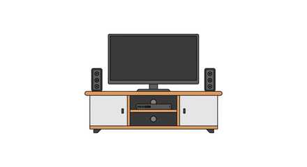 tv and speakers on stand ideal for home entertainment illustrations with a minimalist design adding modern aesthetic to media presentations.
