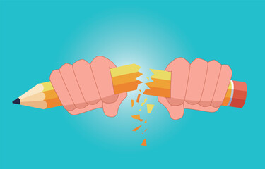 Loss of creativity and inspiration, no new ideas or creativity, hands breaking pencils