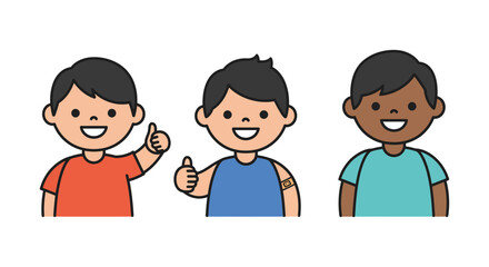Vaccinated kids show thumbs up children after vaccination with bandage smiling representing healthy lifestyle and healthcare promotion vaccination drive