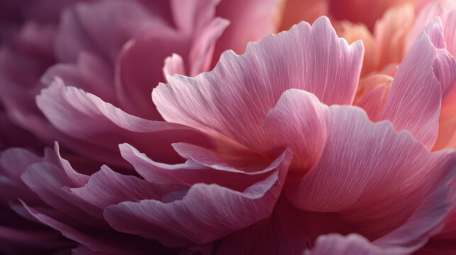 Close-up Macro of Pink Peony Petals in Soft Bloom