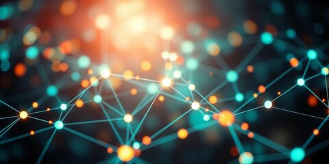 Abstract glowing network nodes representing AI financial market analysis,  growth,  blockchain