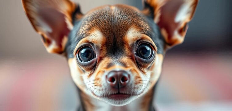Close-up of a tiny chihuahua, ears perked, expressive eyes, breed, studio - Powered by Adobe