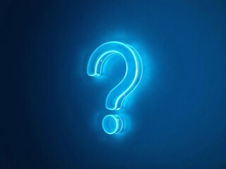 A luminous, vibrant blue question mark glows brightly against a dark blue background, symbolizing uncertainty, inquiry, and the search for answers to complex issues.
