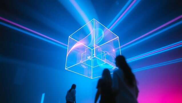 Generative AI advanced data visualization glowing cube.