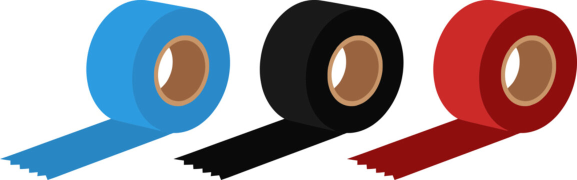 Assorted colorful adhesive tape rolls with a glossy finish on a black background suitable for craft projects and decoration purposes