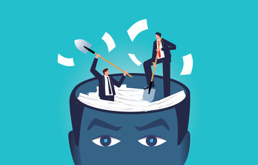 Businesspeople use shovels to clear out the files in their minds, reducing the stress of thinking or work