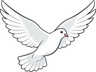 Minimalist Illustration of a Peaceful White Dove in Flight with Outstretched Wings and Black Background