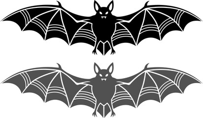 Silhouette Illustration of a Bat with Extended Wings on a Transparent Background capturing nocturnal creature's form in minimalistic black outline