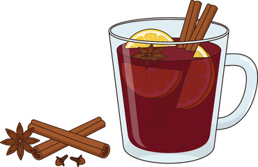 Warm and Inviting Spiced Fruit Drink in a Clear Glass Mug with Cinnamon and Star Anise Ingredients for Cozy Moments