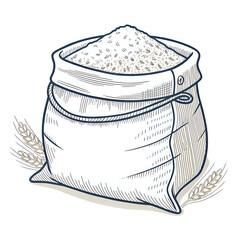 rice bag ,hand drawn illustration outline isolated on white background