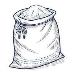 rice bag ,hand drawn illustration outline isolated on white background
