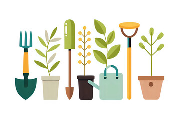 gardening tools set, ,illustration outline isolated on white background