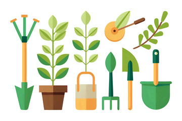 gardening tools set, ,illustration outline isolated on white background