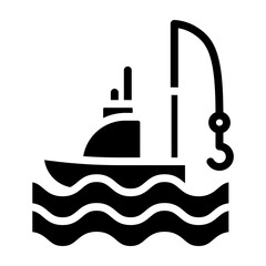 Fishing Boat Vector Glyph Icon Design