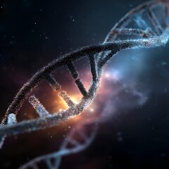 A highly detailed illustration of a DNA double helix floating in space, showcasing the twisted ladder structure with vibrant molecular details.