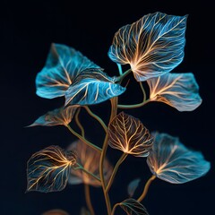 A surreal, imaginary plant with leaves that glow according to emotional waves, featuring bioluminescent veins.