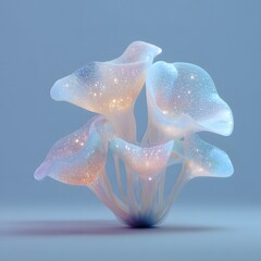 A futuristic, minimalistic interior featuring glowing home décor made from imaginary bioluminescent materials.