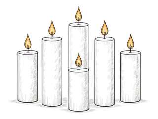 set of candles ,illustration outline isolated on white background