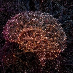A high-detail 3D illustration of neural network connections in the human brain, showing interconnected neurons and synapses.