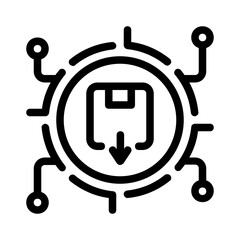 Package icon with an arrow in a connected circle. Suitable for shipping, delivery, logistics, and trackingrelated concepts in design projects.
