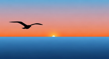 Fototapeta premium Seagull Flying Over Ocean During Sunset.