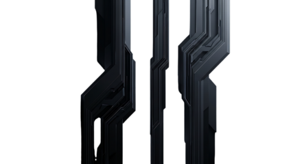 Abstract digital art with vertical lines and purple accents evoking mystery and modernity