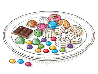 sweets plate ,illustration outline isolated on white background