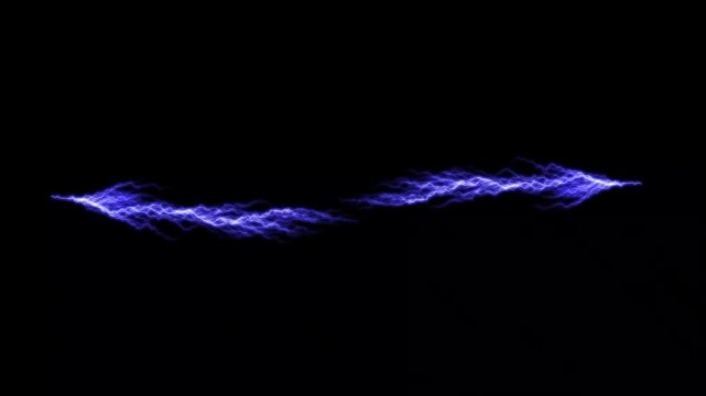 Lightning power overlay on black screen, animated electric pulse thunderbolt effect, realistic night sky thunderbolt animation with multiple blue lightning branches transparent alpha channel overlay
