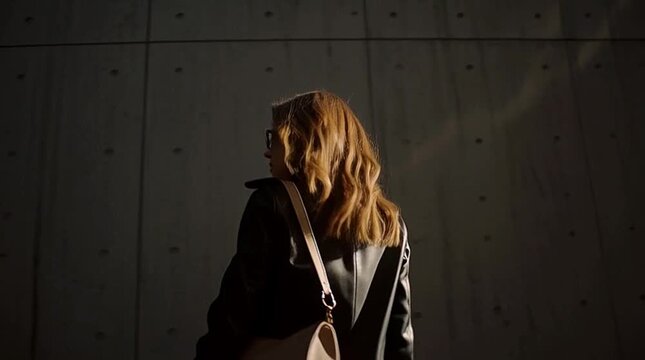 Cinematic lifestyle footage of a confident mother walking through a modern city environment