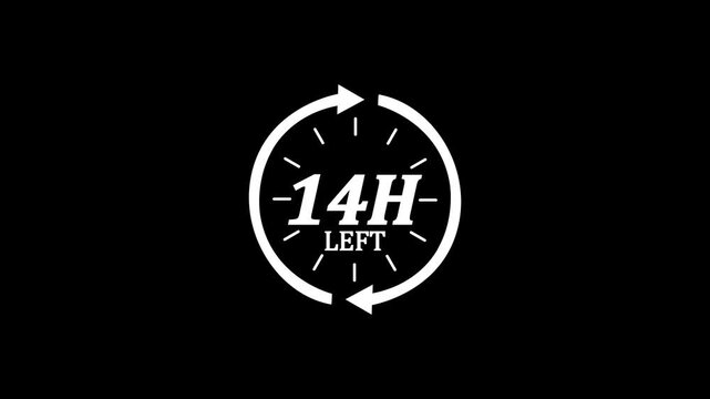 Real time countdown timer animation. Modern flat design of countdown animation on transparent background. 14 hour left. Time remaining countdown concept. Clock timer, time passage waiting time concept
