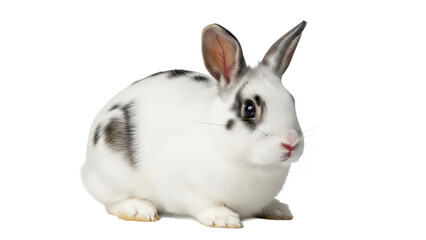 Obraz premium Captivating spotted domestic rabbit isolated on white background isolated on transparent background