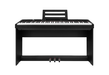 Electronic piano keyboard, modern musical instrument isolated on white background