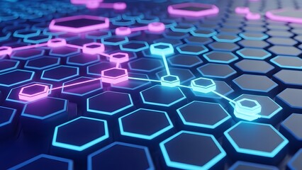 Abstract neon hexagon network background with glowing connections