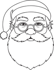 Santa Claus head outline with fluffy beard and tilted hat silhouette