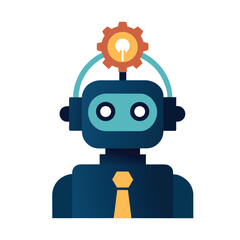 AI Robot with Glowing Light Bulb Head
