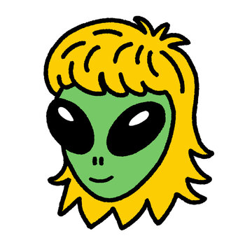 Cute Alien Face with Yellow Mullet Hair Portrait Illustration 