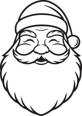 Santa Claus head outline with fluffy beard and tilted hat silhouette