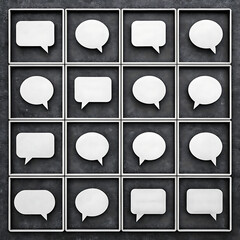Collection of diverse speech bubble shapes in a grid silhouette