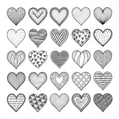 Collection of hand drawn heart shapes silhouette